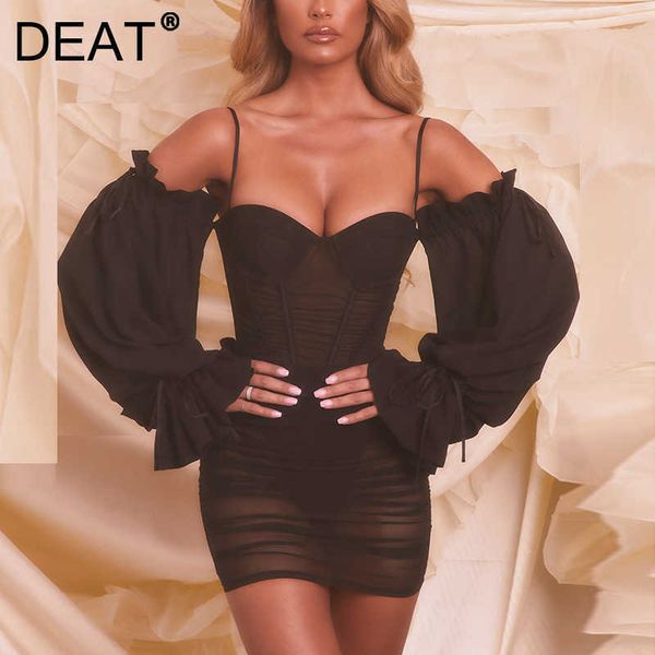 deat women pleated slash neck buttocks dress solid color high waist slim fashion spring summer 11b451 210709, Black;gray 
deat women pleated slash neck buttocks dress solid color high waist slim fashion spring summer 11b451 210709, Black;gray