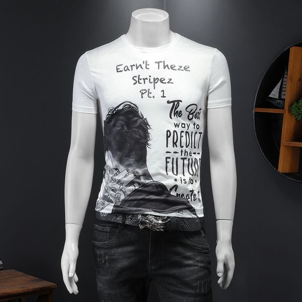 2022 summer new ice silk letter printing short-sleeved t-shirt men's round neck cotton fashion trend slim bottoming shirt, White;black
2022 summer new ice silk letter printing short-sleeved t-shirt men's round neck cotton fashion trend slim bottoming shirt, White;black