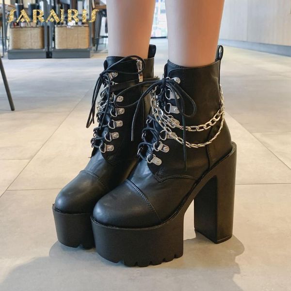 boots sarairis fashion 2021 platform ankle booties woman shoes chunky high heels chain zip up quality comfy, Black