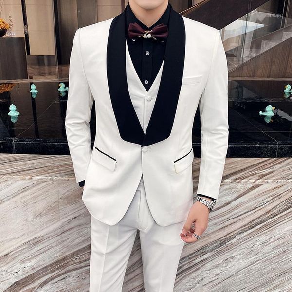 (jackets+vest+pants)2021 men's high-end tuxedo/male slim fit pure cotton business blazers/men's three-piece suit groom dress suits, White;black
(jackets+vest+pants)2021 men's high-end tuxedo/male slim fit pure cotton business blazers/men's three-piece suit groom dress suits, White;black