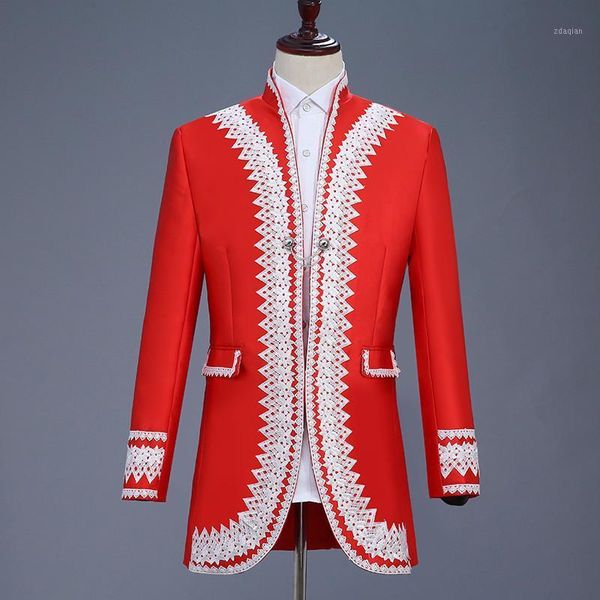 men's suits & blazers vestidos de festa longo burgundy mens long men stage jacket for concert singer stand collar red blazer, White;black
men's suits & blazers vestidos de festa longo burgundy mens long men stage jacket for concert singer stand collar red blazer, White;black