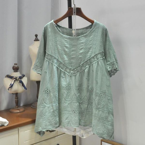 women's blouses & shirts hollow embroidery women summer short sleeve casual loose shirt, White
women's blouses & shirts hollow embroidery women summer short sleeve casual loose shirt, White