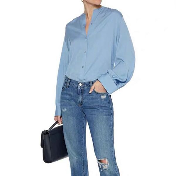 women's blouses & shirts 100% silk long sleeve blouse office ladies single-breasted spring autumn female and white/blue/orange
women's blouses & shirts 100% silk long sleeve blouse office ladies single-breasted spring autumn female and white/blue/orange