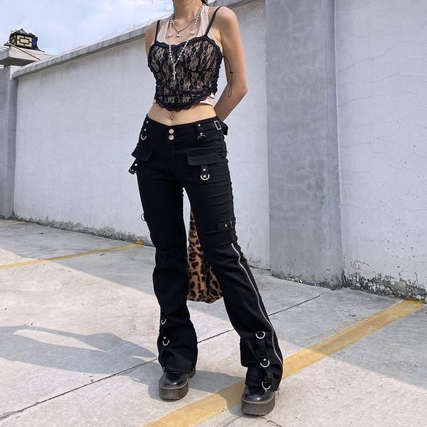 women's jeans gothic punk fashion hiphop black cotton clothing long pants low waist straight casual rivet streetwear, Blue
women's jeans gothic punk fashion hiphop black cotton clothing long pants low waist straight casual rivet streetwear, Blue
