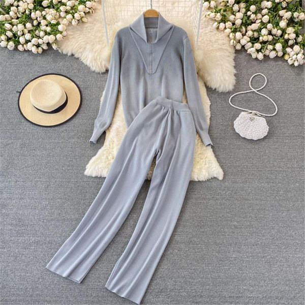 women's two piece pants knitted suit stand-up collar zipper sweater 2-piece set high-waist drape straight-leg wide-leg, White
women's two piece pants knitted suit stand-up collar zipper sweater 2-piece set high-waist drape straight-leg wide-leg, White