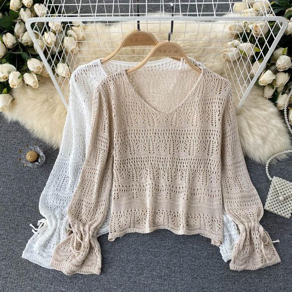 women's blouses & shirts t687 women fashion summer bohemian retro holiday hollow knit long sleeve solid color slim shirt and blouse, White
women's blouses & shirts t687 women fashion summer bohemian retro holiday hollow knit long sleeve solid color slim shirt and blouse, White