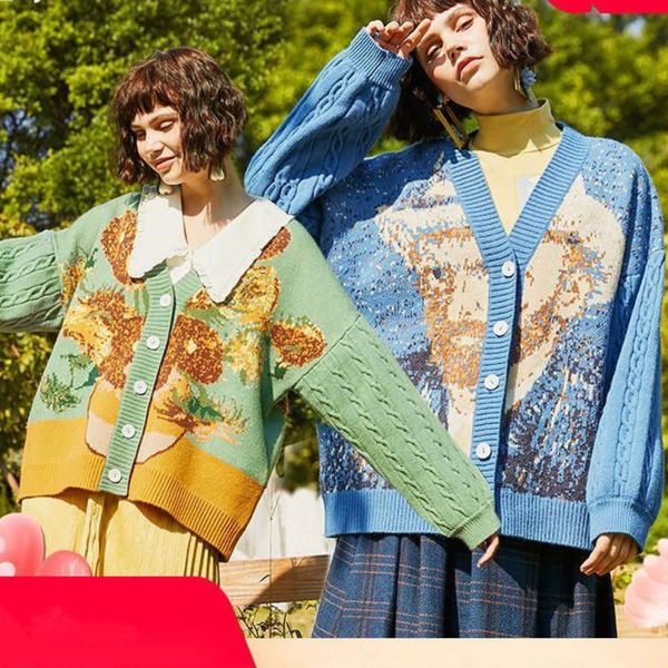 van gogh sunflower vintage sleeve cardigan knit sweater 2021 women elegant luxury embroidery knitwear sweaters streetwear, Black
van gogh sunflower vintage sleeve cardigan knit sweater 2021 women elegant luxury embroidery knitwear sweaters streetwear, Black