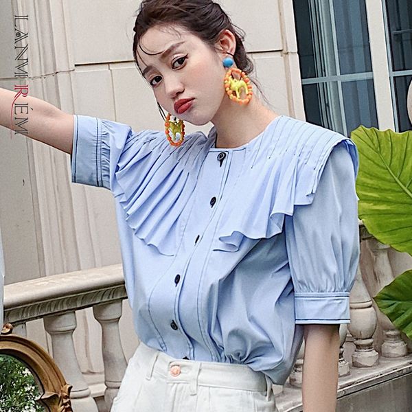 women lirht blue ruffles long blouse round neckl sleeve loose lady shirt fashion summer arrivals 2e1828 210507, White
women lirht blue ruffles long blouse round neckl sleeve loose lady shirt fashion summer arrivals 2e1828 210507, White