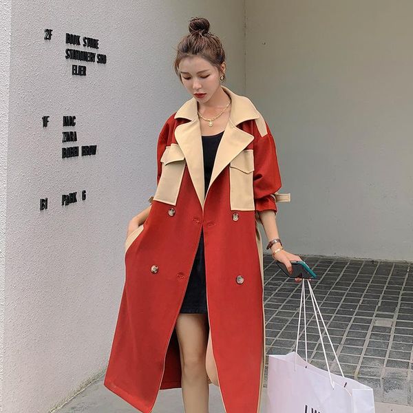 women's trench coats long windbreaker2021spring autumn stitching contrast color korean loose lapel double-breasted fashion coat female6, Tan;black
women's trench coats long windbreaker2021spring autumn stitching contrast color korean loose lapel double-breasted fashion coat female6, Tan;black