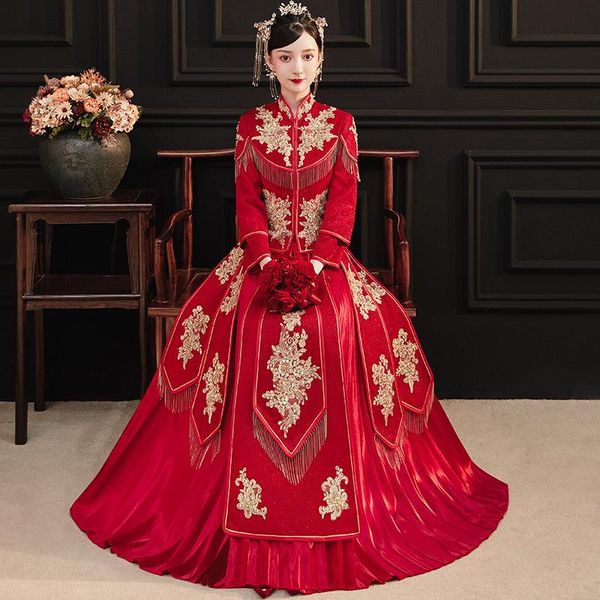 women's suit chinese xiuhe 2021 autumn dragon and phoenix gown wedding traditional dress bride ethnic clothing, Red
women's suit chinese xiuhe 2021 autumn dragon and phoenix gown wedding traditional dress bride ethnic clothing, Red