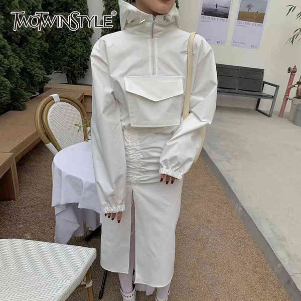 white casual two piece set for women hooded collar sweatshirt high waist drawstring skirts female set tide 210428
white casual two piece set for women hooded collar sweatshirt high waist drawstring skirts female set tide 210428