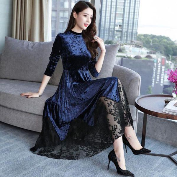 casual dresses 2021 autumn fashion stand collar thick long sleeve temperament gold velvet stitching lace ladies high waist dress, Black;gray
casual dresses 2021 autumn fashion stand collar thick long sleeve temperament gold velvet stitching lace ladies high waist dress, Black;gray