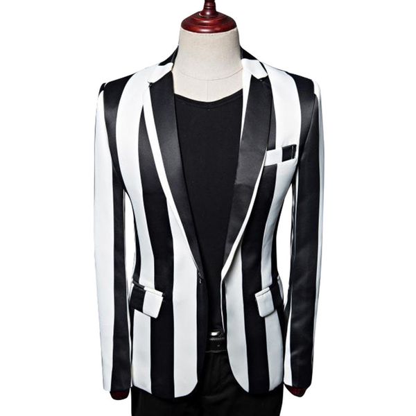 fashion suits men's casual korean slim black and white stripe youth trend single row one button men, White;black
fashion suits men's casual korean slim black and white stripe youth trend single row one button men, White;black