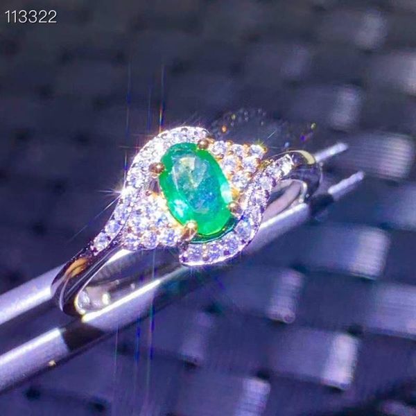 cluster rings natural emerald ring fashionable gem quality 925 silver 4x6mm, Golden;silver