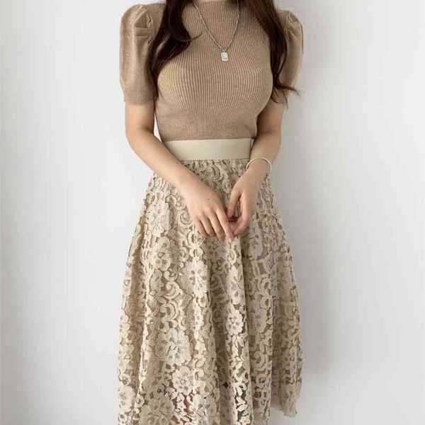 spring and autumn short sleeve solid pullover knitted + high waist lace crochet skirt set women korean fashion 210602, White
spring and autumn short sleeve solid pullover knitted + high waist lace crochet skirt set women korean fashion 210602, White