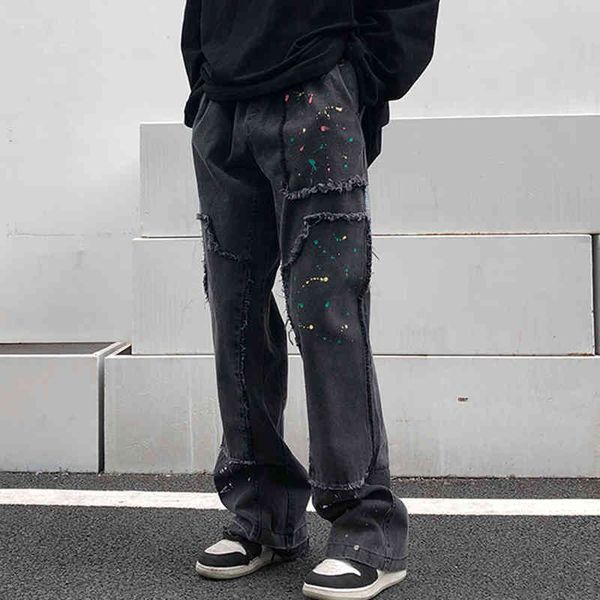 men's pants high irregular sreet patched paint splash brim pants wide, washed retro-loose male leg brem casual, Black
men's pants high irregular sreet patched paint splash brim pants wide, washed retro-loose male leg brem casual, Black