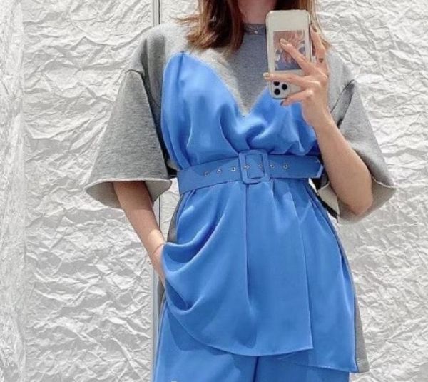 spring summer fashion color contrast stitching of fake two pieces show thin belt t-shirt crew neck short sleeve m6 women's, White
spring summer fashion color contrast stitching of fake two pieces show thin belt t-shirt crew neck short sleeve m6 women's, White