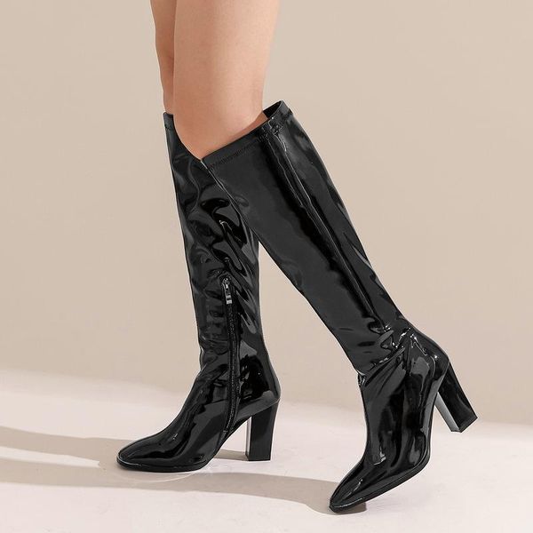 boots 2021 autumn winter women patent leather knee high fashion zipper thick heel long square toe lady shoes, Black
boots 2021 autumn winter women patent leather knee high fashion zipper thick heel long square toe lady shoes, Black