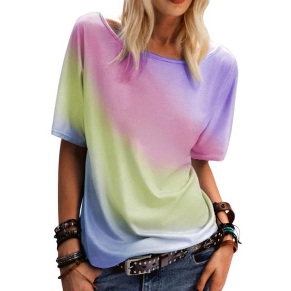 women's t-shirt women casual loose round neck rainbow gradient print short sleeve summer female fashion simple tee clothing d30, White
women's t-shirt women casual loose round neck rainbow gradient print short sleeve summer female fashion simple tee clothing d30, White