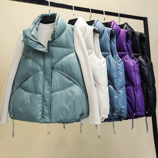 women's vests 2021 short stand collar parka vest winter jacket women casual solid sleeveless drawstring chic outerwear ladies coat, Black;white
women's vests 2021 short stand collar parka vest winter jacket women casual solid sleeveless drawstring chic outerwear ladies coat, Black;white