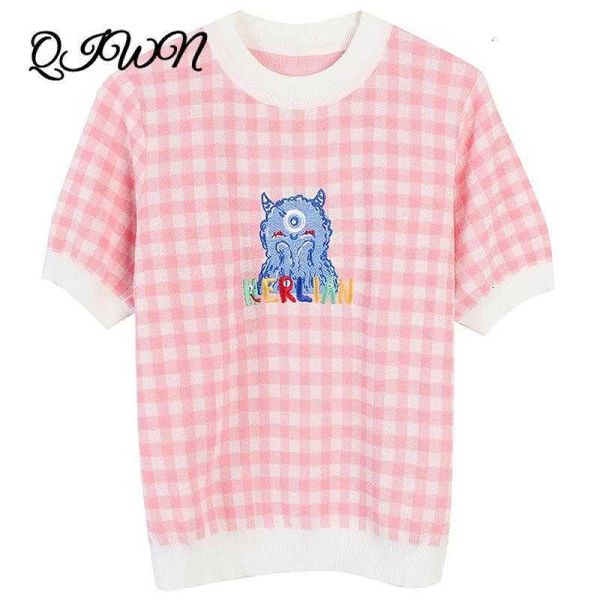 women's t-shirt runway korean fashion summer pink plaid sweet cartoon embroidered women thin pullover designer loose casual clothing k1, White
women's t-shirt runway korean fashion summer pink plaid sweet cartoon embroidered women thin pullover designer loose casual clothing k1, White