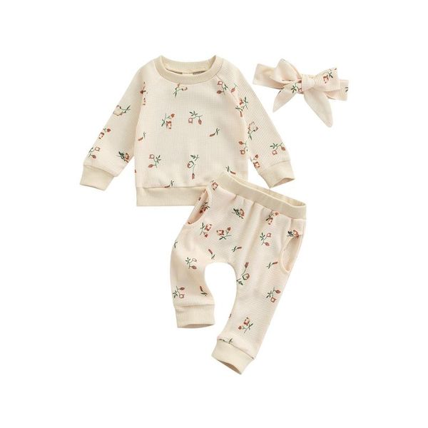 clothing sets 3 pcs born flower print outfits baby girls waffle long sleeve round neck sweatshirt + trousers with pockets headband, White
clothing sets 3 pcs born flower print outfits baby girls waffle long sleeve round neck sweatshirt + trousers with pockets headband, White