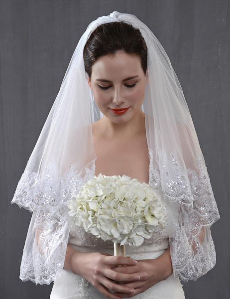 bridal veils 2 tiers sequin fingertip length wedding white ivory with comb bling shinny lace, Black
bridal veils 2 tiers sequin fingertip length wedding white ivory with comb bling shinny lace, Black