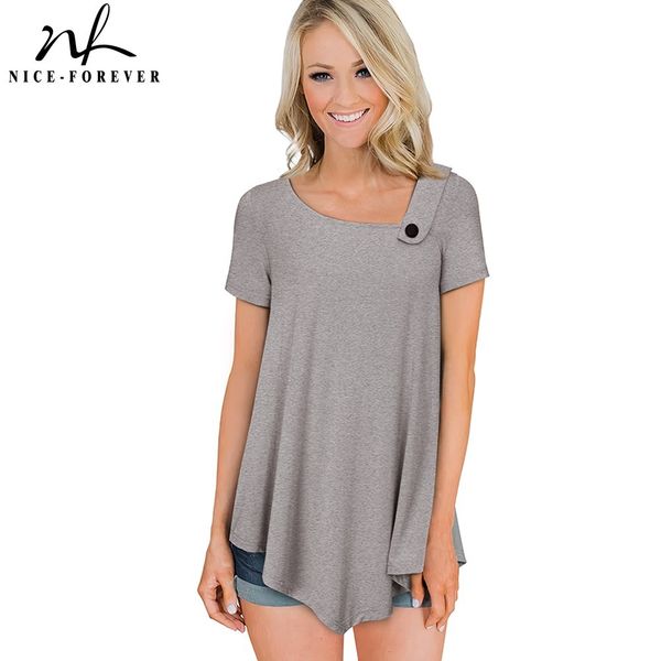 nice-forever summer women solid color with button t-shirts casual oversized flare tees btyt010 210419, White
nice-forever summer women solid color with button t-shirts casual oversized flare tees btyt010 210419, White