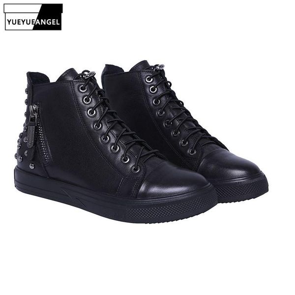 boots fashion women lace up rivet leather ankle casual high flats motorcycle biker punk ladies round toe zipper shoes, Black
boots fashion women lace up rivet leather ankle casual high flats motorcycle biker punk ladies round toe zipper shoes, Black