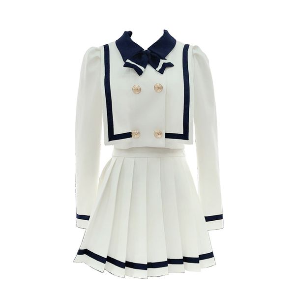 women blue white long sleeve double-breasted skirt two pieces set elegant autumn sailor collar t0474 210514
women blue white long sleeve double-breasted skirt two pieces set elegant autumn sailor collar t0474 210514