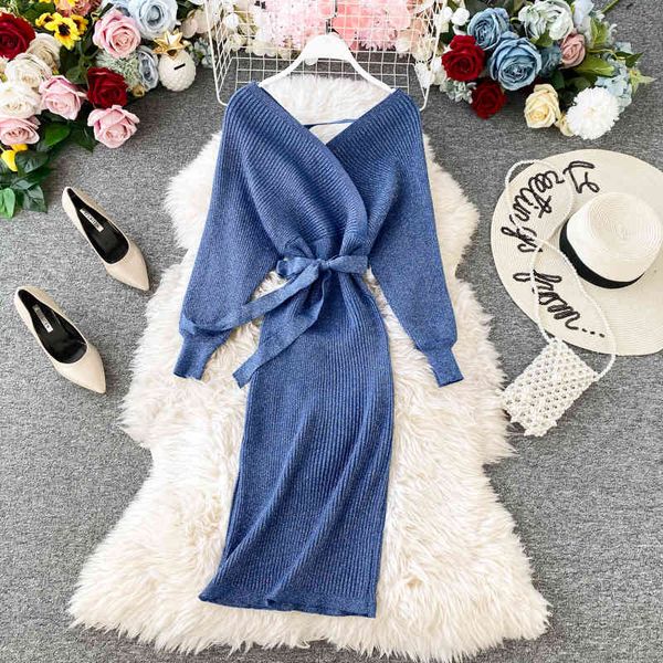 dresses es for women autumn winter sweater batwing long sleeve cross v neck elegant knitted bodycon midi with belt, Black;gray
dresses es for women autumn winter sweater batwing long sleeve cross v neck elegant knitted bodycon midi with belt, Black;gray
