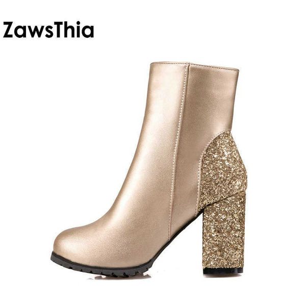 zawsthia fashion winter golden silver red bling glitter boots block high heels woman ankle boots warm plush women shoes size 48 210611, Black 
zawsthia fashion winter golden silver red bling glitter boots block high heels woman ankle boots warm plush women shoes size 48 210611, Black