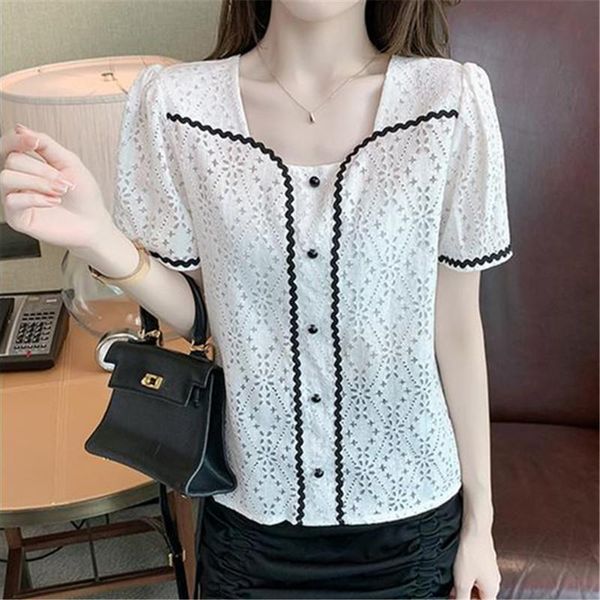 women's blouses & shirts summer short sleeve fashion square collar all-match lace hollow crochet flowers white blusas mm0492
women's blouses & shirts summer short sleeve fashion square collar all-match lace hollow crochet flowers white blusas mm0492