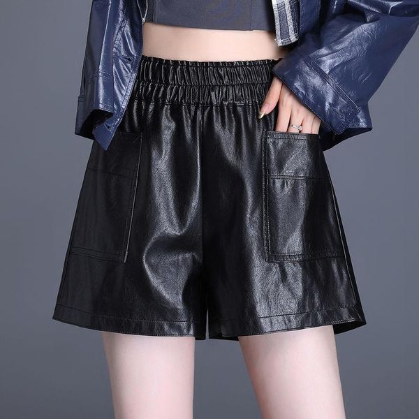 women's shorts women 2021 autumn winter fashion high waist female a-line elegant pu leather bottoms wide-legged z737, White;black 
women's shorts women 2021 autumn winter fashion high waist female a-line elegant pu leather bottoms wide-legged z737, White;black