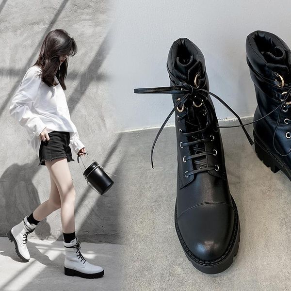 boots natural leather women ankle motorcycle stitching waterproof platform outdoor booties, Black 
boots natural leather women ankle motorcycle stitching waterproof platform outdoor booties, Black