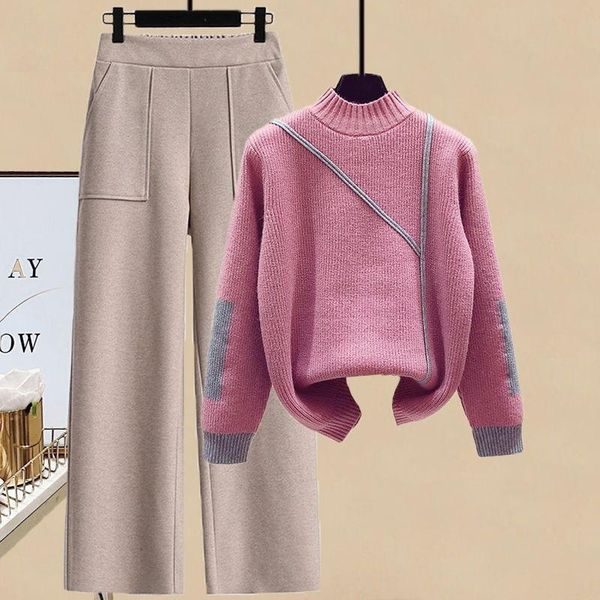 women's two piece pants two-piece suit pullover sweaters high-waisted thick woolen trousers, White
women's two piece pants two-piece suit pullover sweaters high-waisted thick woolen trousers, White