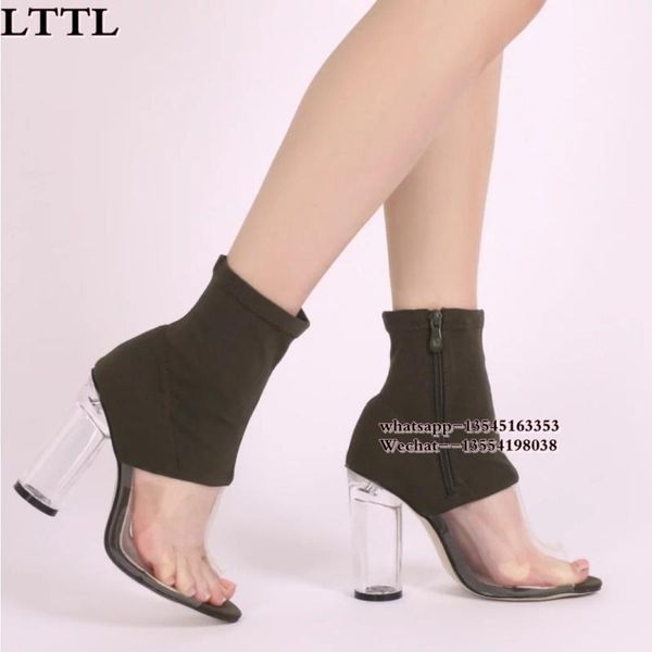 boots spring transparent pvc strap toe women open ankle stretch fabric ladies high heel zipper back dress shoes, Black
boots spring transparent pvc strap toe women open ankle stretch fabric ladies high heel zipper back dress shoes, Black