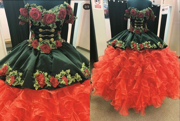 2022 popular red and black ball gown quinceanera prom dresses with sleeves off the shoulder satin ruffle puffy 3d floral flowers evening par, Blue;red
2022 popular red and black ball gown quinceanera prom dresses with sleeves off the shoulder satin ruffle puffy 3d floral flowers evening par, Blue;red