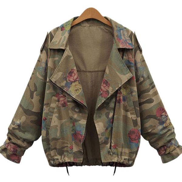 women's jackets style camouflage woman coats pluls size spring autumn zipper turn down collar loose full sleeve female, Black;brown
women's jackets style camouflage woman coats pluls size spring autumn zipper turn down collar loose full sleeve female, Black;brown