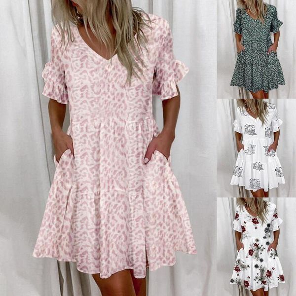 women's swimwear casual ruffles loose v-neck dress women summer short sleeve floral print woman plus size 2021 fashion white beach dres, White;black
women's swimwear casual ruffles loose v-neck dress women summer short sleeve floral print woman plus size 2021 fashion white beach dres, White;black