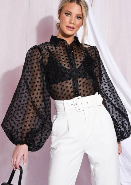 womens blouses women polka dot pattern mesh sheer long sleeve blouse lady puff turn down collar loose shirts plus size, White
womens blouses women polka dot pattern mesh sheer long sleeve blouse lady puff turn down collar loose shirts plus size, White