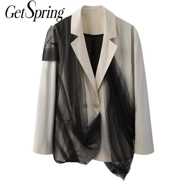 getspring women blazer double breasted long sleeve ladies coat mesh stitching women's suit jacket loose 2021 suits & blazers, White;black
getspring women blazer double breasted long sleeve ladies coat mesh stitching women's suit jacket loose 2021 suits & blazers, White;black
