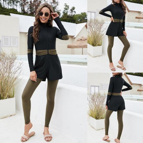 women's swimwear summer conservative beach surfing sunscreen muslim one-piece color matching, White;black
women's swimwear summer conservative beach surfing sunscreen muslim one-piece color matching, White;black