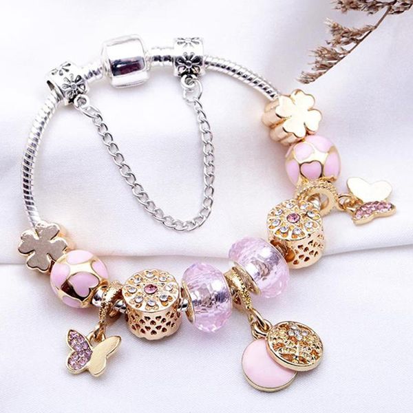 charm bracelets animal series butterfly pendant with pink crystal beads bangles for women christmas jeweley pulseira, Golden;silver 
charm bracelets animal series butterfly pendant with pink crystal beads bangles for women christmas jeweley pulseira, Golden;silver