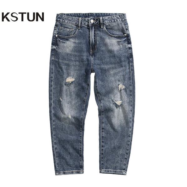 men's jeans mens ripped copped trousers harem pants, Blue
men's jeans mens ripped copped trousers harem pants, Blue