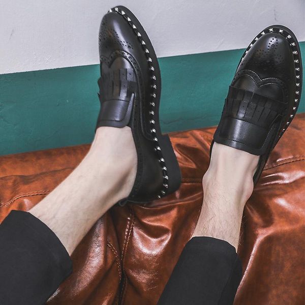 dress shoes fashion summer men casual leather formal tassel rivet italian breathable slip-on brogue wedding business, Black
dress shoes fashion summer men casual leather formal tassel rivet italian breathable slip-on brogue wedding business, Black