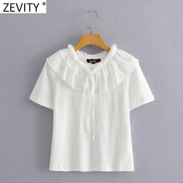 zevity women sweet cascading ruffles decoration casual white t-shirt female chic short sleeve knitting summer t695 210603
zevity women sweet cascading ruffles decoration casual white t-shirt female chic short sleeve knitting summer t695 210603