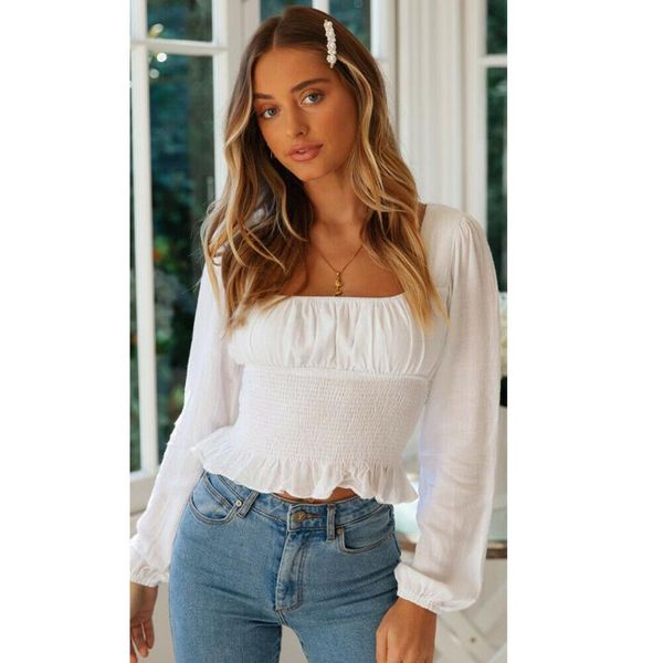 women's slim long sleeve shirt ladies summer casual solid square collar blouse blusas mujer de moda 2021 blouses & shirts, White
women's slim long sleeve shirt ladies summer casual solid square collar blouse blusas mujer de moda 2021 blouses & shirts, White