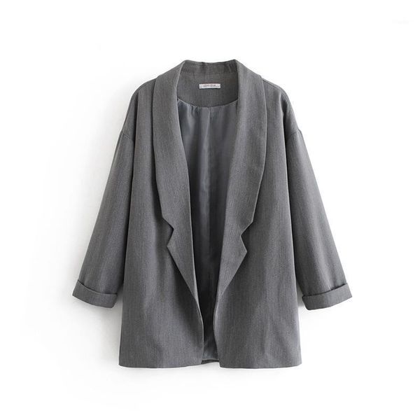 european and american retro suit women's solid color simple mid-length loose coat without button suits & blazers, White;black
european and american retro suit women's solid color simple mid-length loose coat without button suits & blazers, White;black