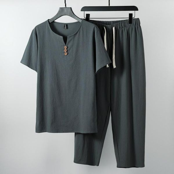 men's tracksuits cotton linen short-sleeved nine-point pants suit male loose large size v-neck t-shirt summer tide leisure sports two-p, Gray
men's tracksuits cotton linen short-sleeved nine-point pants suit male loose large size v-neck t-shirt summer tide leisure sports two-p, Gray